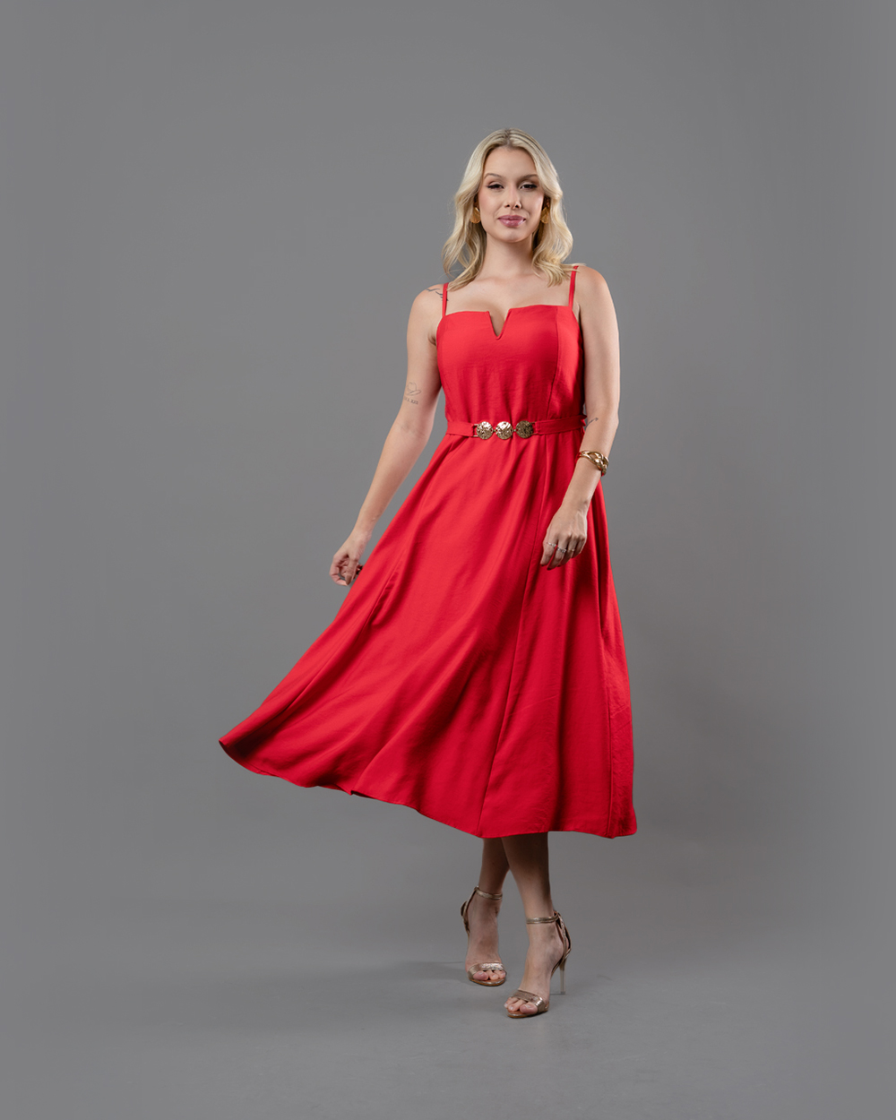 Vestido Cinto Dourado  6271